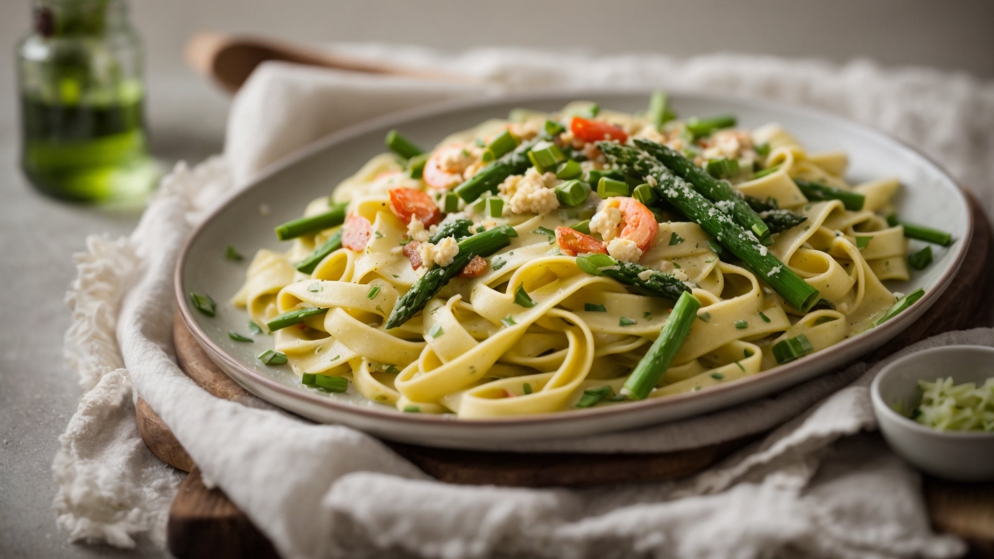 Tagliatelle Keto con Crema di Asparagi e Gamberi: Un Viaggio di Gusto nella Dieta Chetogenica