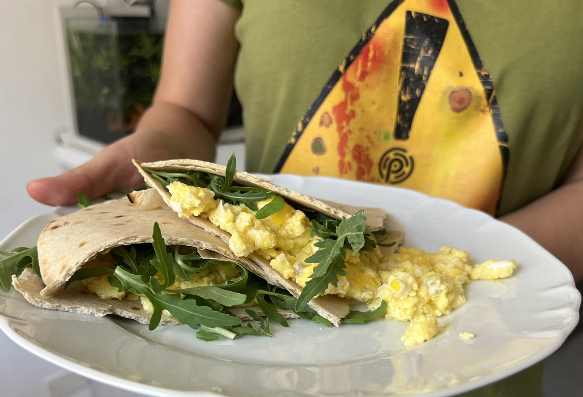 Cheto eggs and gorgonzola piadina