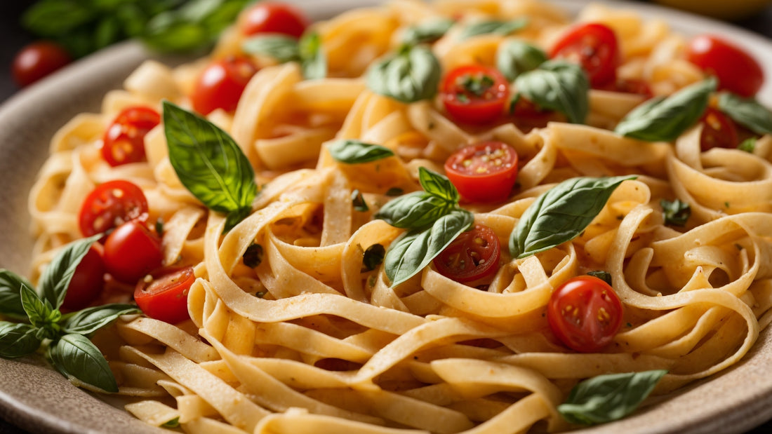 Tagliatelle low carb alla caprese con crema leggera al basilico