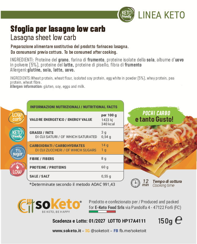 Sfoglia Keto Low Carb per Lasagne per Dieta Keto Low Crab con pochi carboidrati 