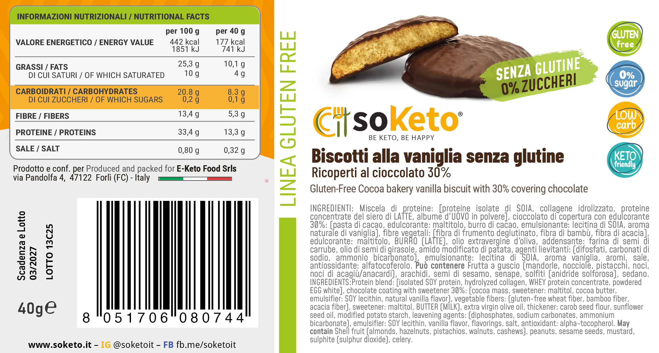 KETO GLUTEN FREE VANILLA chocolate covered cookies 0% sugar