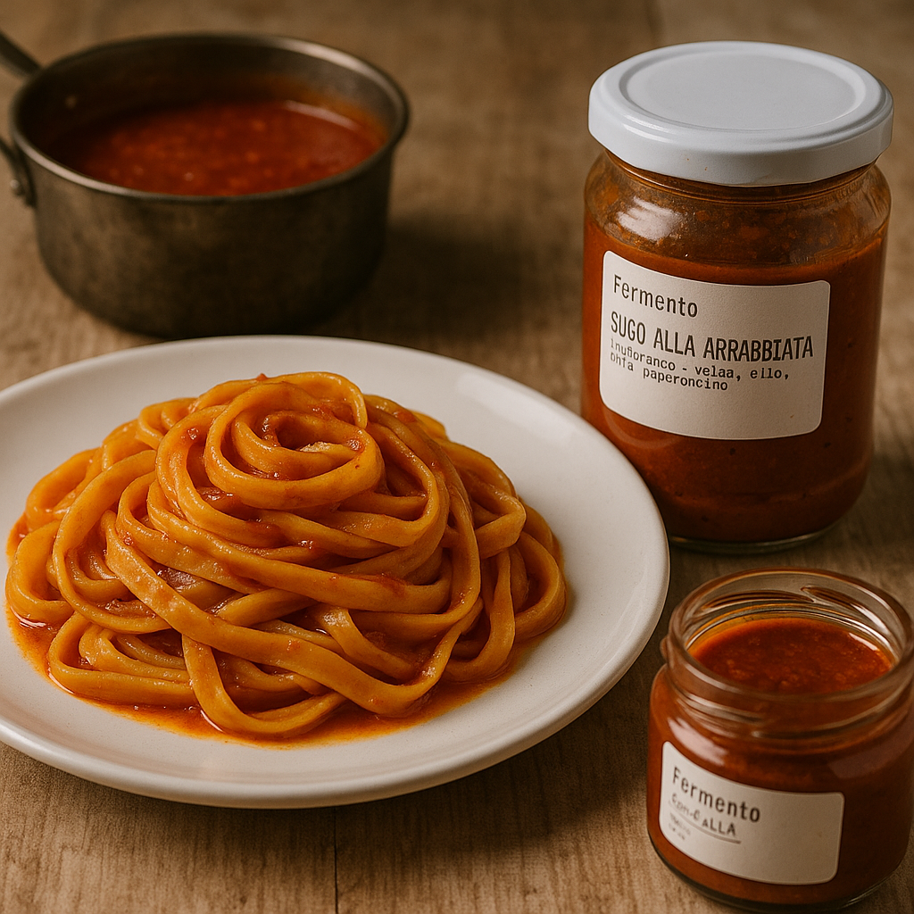 Fettuccine SENZA GLUTINE 0% Zuccheri + Sugo all’Arrabbiata Artigianale – Kit Pronto in 5 Minuti
